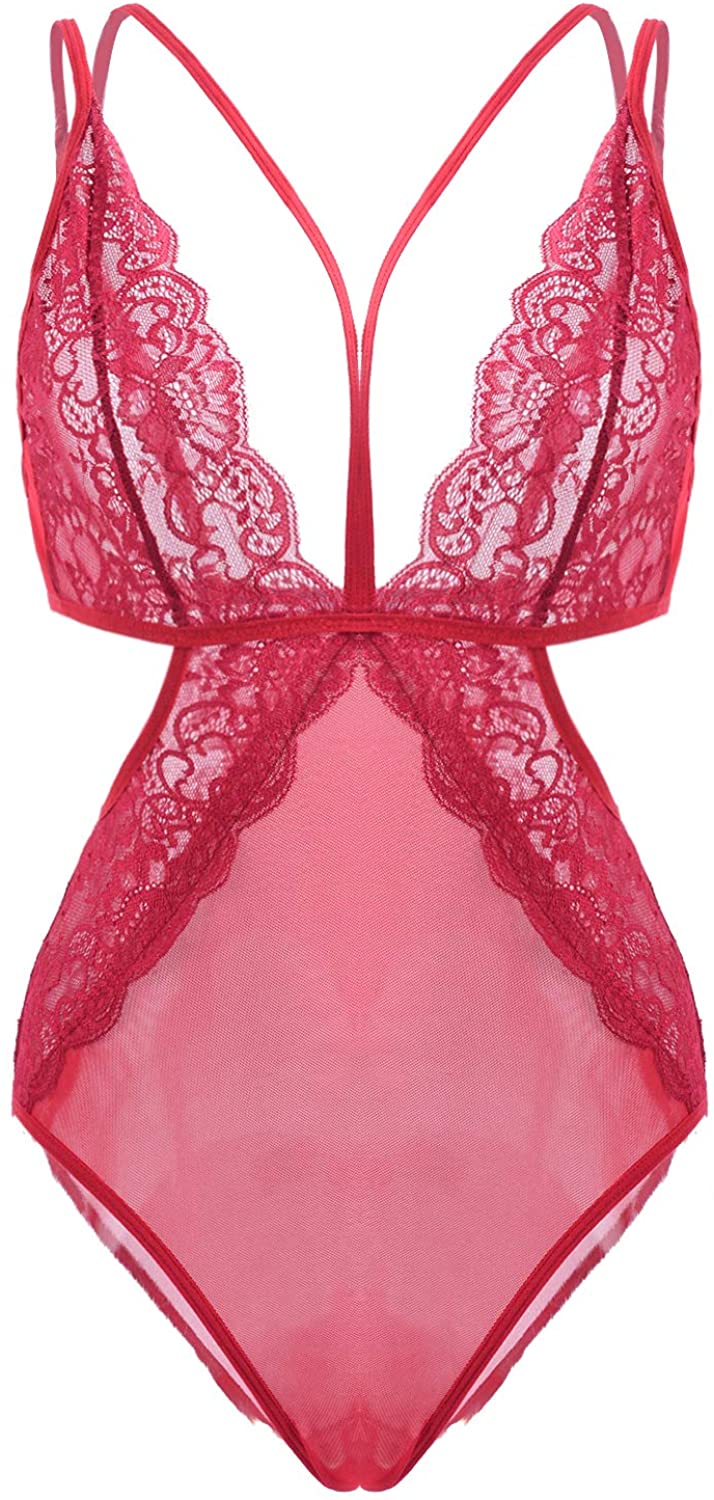 Price:$9.99 Women's Lace Lingerie Triangle Cup Strappy Side Hollow Out Babydoll Teddy Bodysuit: Clothing, Shoes & Jewelry