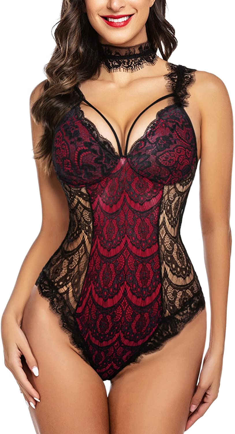 Price:$16.99 Lingerie Bodysuit for Women Sexy Teddy Lingerie Lace Bodysuit Lingerie with Choker: Clothing, Shoes & Jewelry