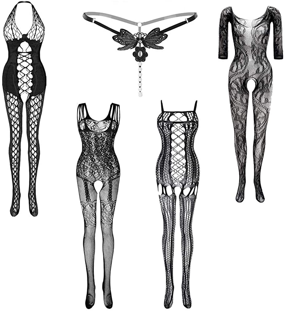Price:$15.99 5 Pieces Fishnet Bodysuit Lingerie Lace Sexy Mini Mesh Body Stockings for Women 5PCS: Clothing, Shoes & Jewelry