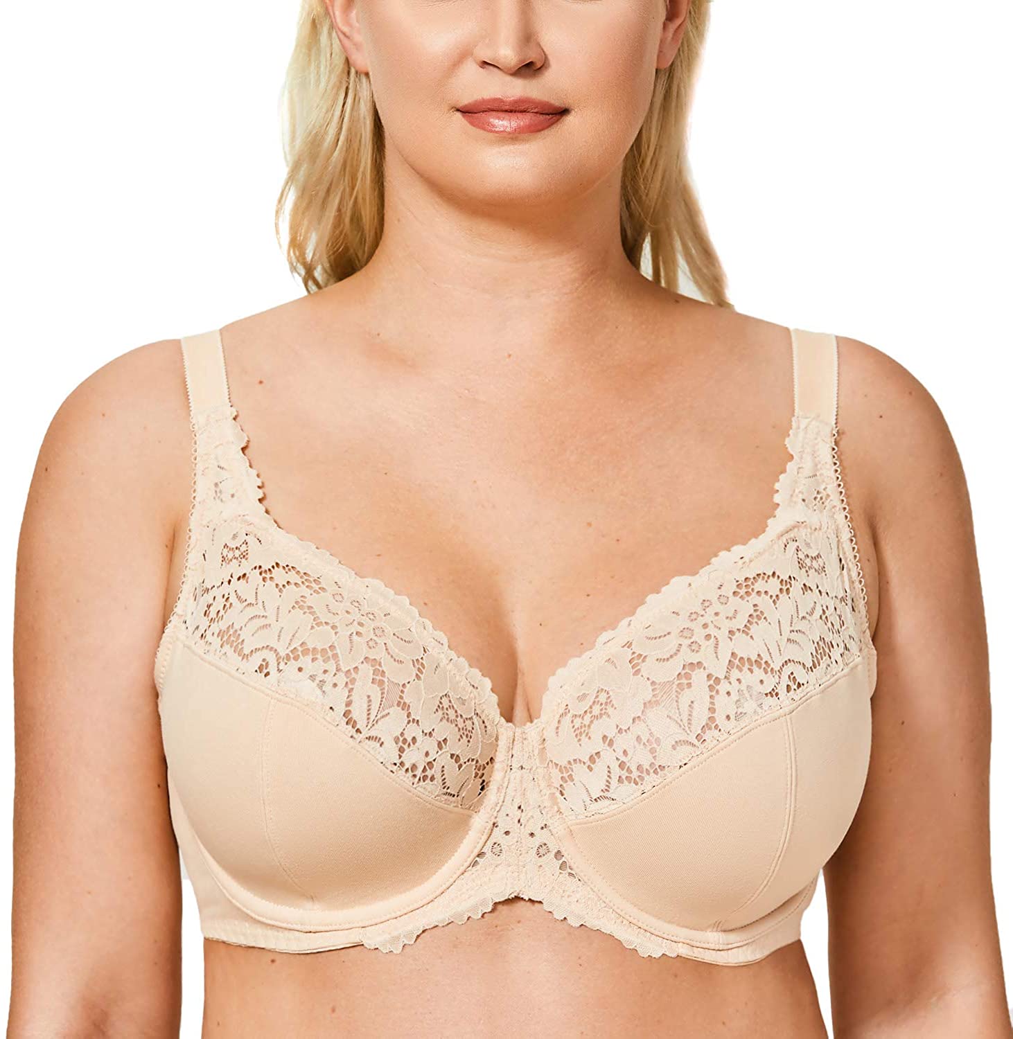 Price:$21.99 Women's Plus Size Full Coverage Underwire Unlined Cotton Lace Bra at Amazon Women’s Clothing store