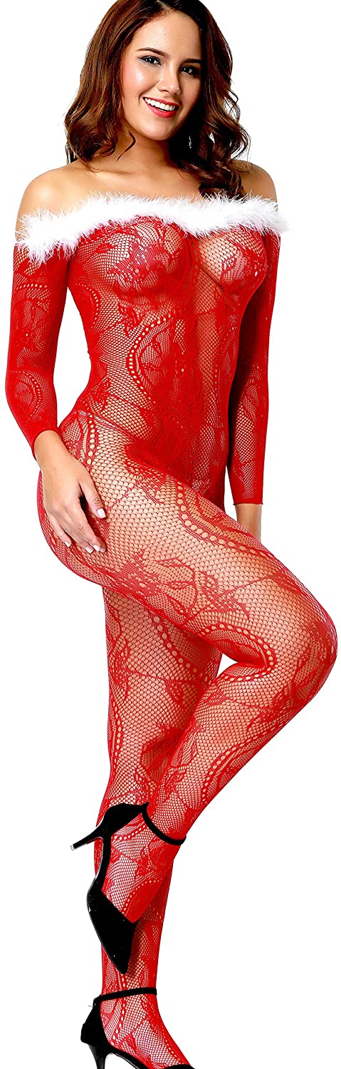 Price:$6.99 Victory of Cupid Womens Christmas Fishnet Floral Crotchless Bodysuits Suspender Bodystocking : Clothing, Shoes & Jewelry