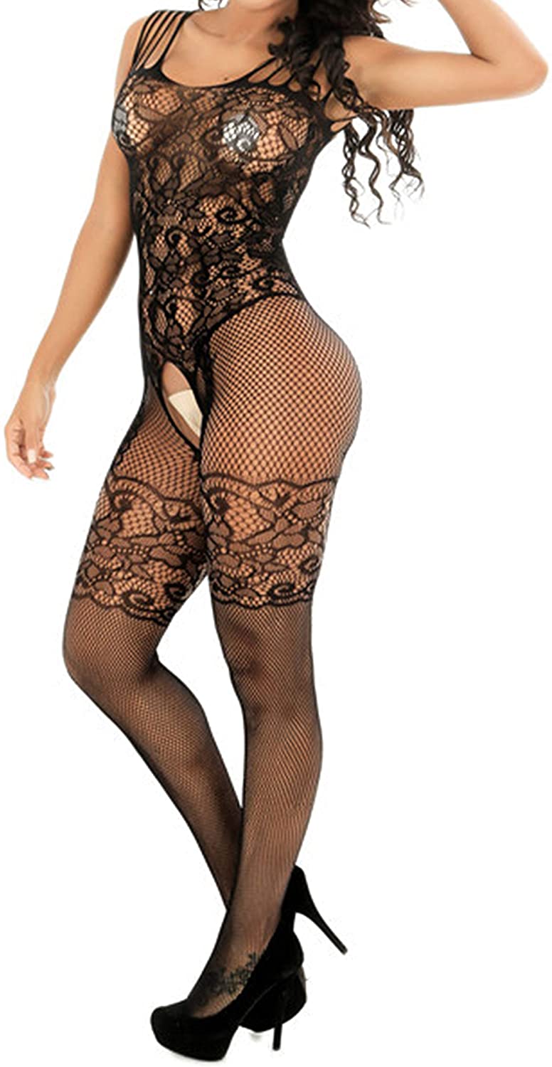 Price:$12.99 Women Sexy Crotchless Bodystocking Floral Bodysuit Lingerie Fishnet Black at Amazon Women’s Clothing store