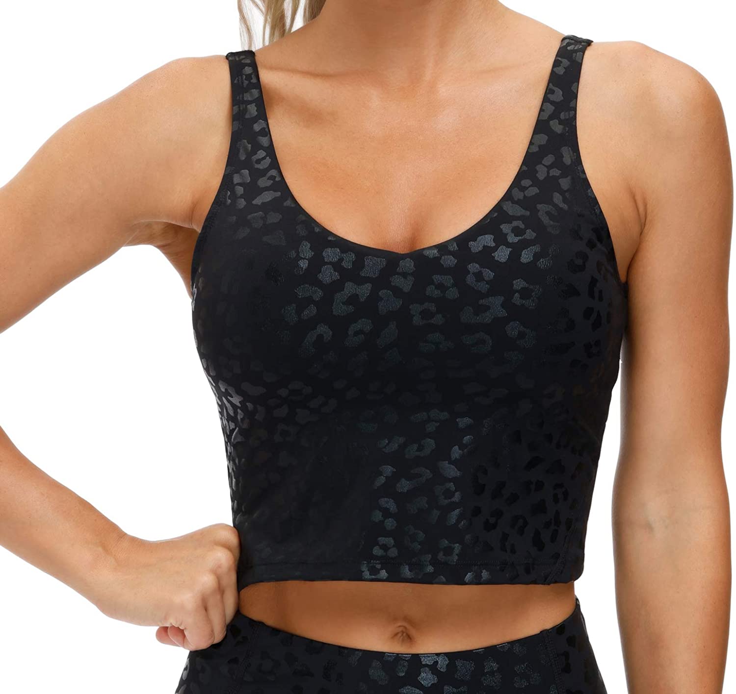 Price:$22.98 GYM PEOPLE Womens Leopard Longline Sports Bra Wirefree Padded Medium Support Yoga Bras Gym Running Workout Tank Tops at Amazon Women’s Clothing store