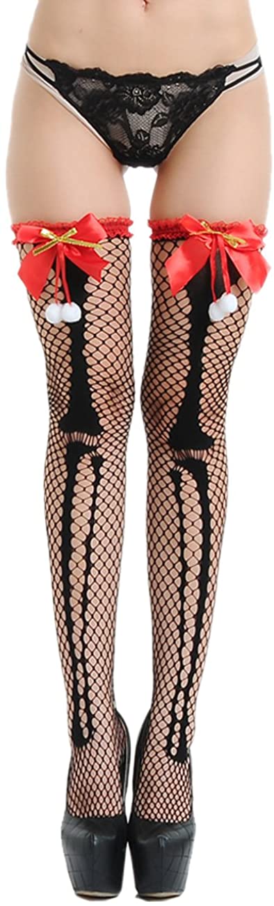 Price:$8.49 Women'S Sexy Stay-Ups Skull Red Bowknot Thigh High Fishnet Stock at Amazon Women’s Clothing store