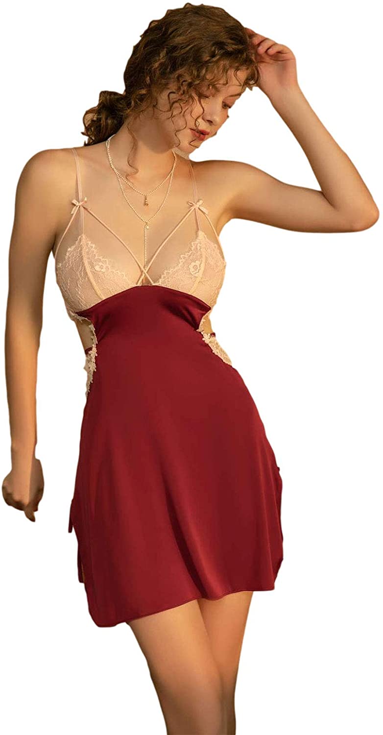 Price:$19.99 Sleepwear for Women Lace Splice Chemise Nightgown Bowknot Backless Pajamas Negligee Lingerie : Clothing, Shoes & Jewelry
