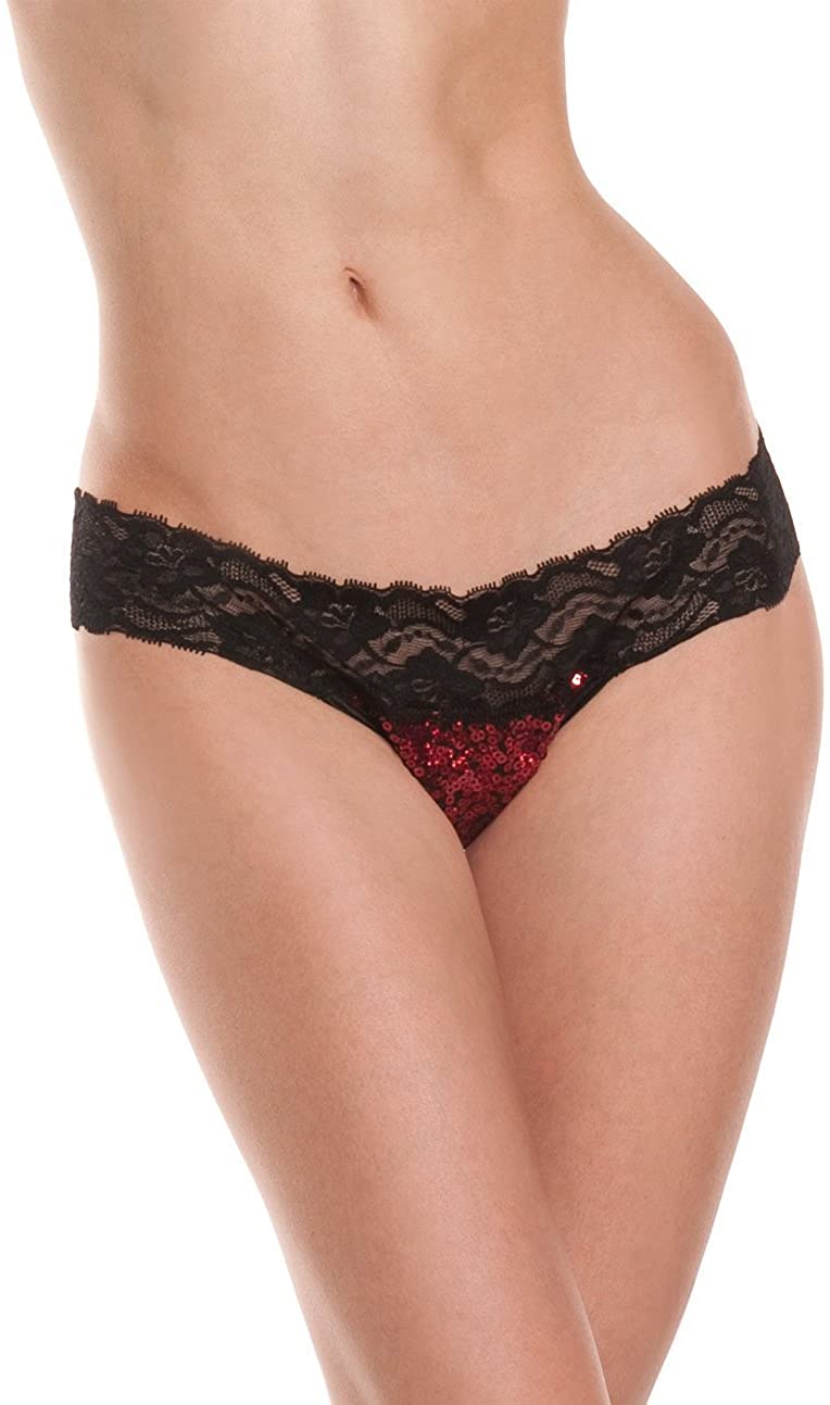 Price:$14.76 Lingerie Women's Sexy Sequin Lace Cheeky Panty Lingerie, Red/Black, One Size: Clothing, Shoes & Jewelry