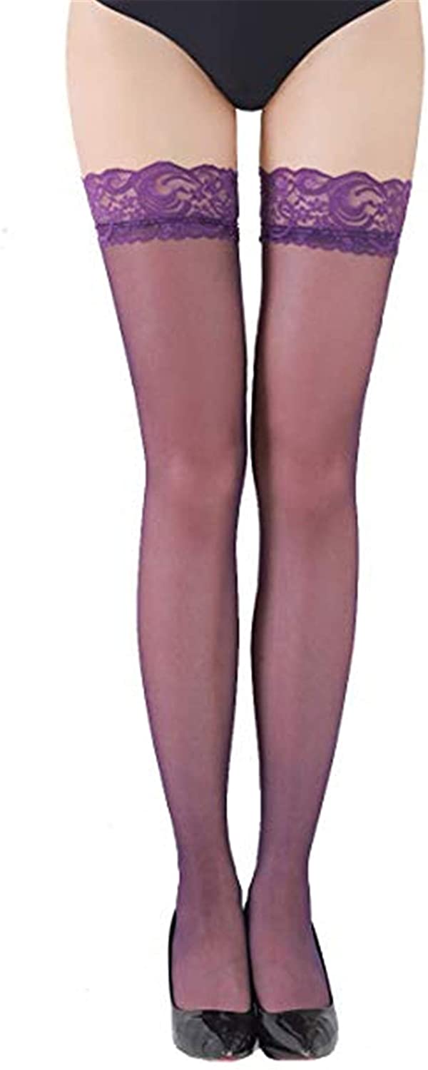 Price:$8.99 Lace High Waist Tights Suspender Pantyhose Stretchy Thigh-High Stockings (Purple) at Amazon Women’s Clothing store